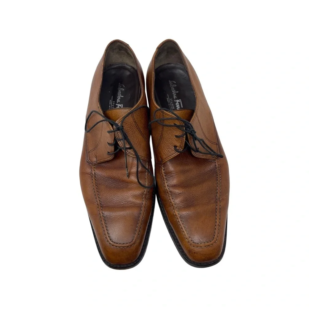 Salvatore Ferragamo cognac brown pebble leather oxfords sz 10.5